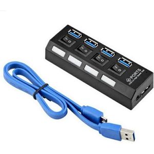 Magni USB 3.0 Hub 4 poorten met AAN/UIT-schakelaars (USB-C, 4 ports), Docking station + USB-hub, Zwart