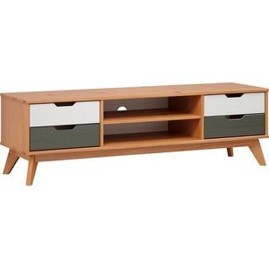 Inter-Furn TV-lowboard, grenenhout, massief grenen/honing/grijs/wit, 140 x 42 x 40 cm