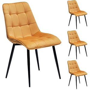 Inter-Furn Triest stoel, metaal, zit/rug fluweel geel, metalen poten zwart, 49 x 86 x 43 cm