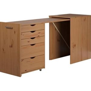 INTER-FURN Bureau met kast Voltera klein massief houten bureau, groot uittrekbaar van 57 tot 164 cm (1 stuk)