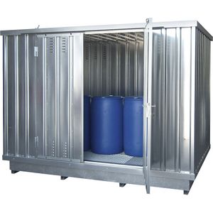 LaCont Gevaarlijke stoffen opslagcontainer voor waterverontreinigende vloeistoffen, uitwendige h x b x d = 2385 x 3075 x 2075 mm, verzinkt