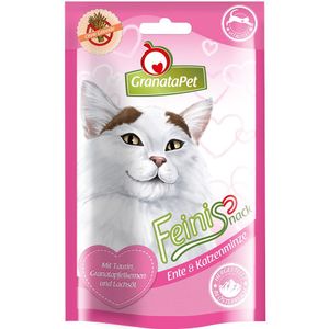 GranataPet FeiniSnack - Eend en kattenkruid – kattentraktaties – traditionele lekkernijen – zonder granen en suiker – beloning voor speelse fluwelen poten – 50 g