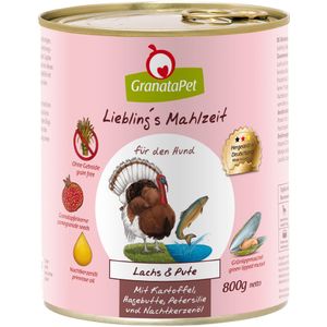 Sparpaket GranataPet Liebling's Mahlzeit 12 x 800 g - Lachs & Pute mit Kartoffel, Hagenbutten,Petersilie und Nachtkerzenöl