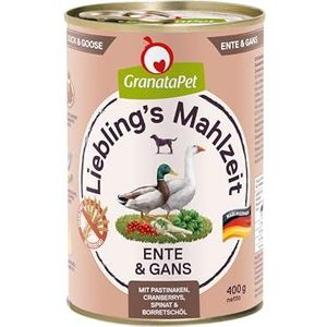 GranataPet Lieblings's Maaltijd Eend & Gans, natvoer voor honden, hondenvoer zonder granen en zonder suikertoevoegingen, volledig voer, 6 x 400 g