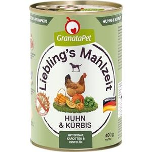 GranataPet Liebling's Mahlzeit kip en pompoen, natte hondenvoer, voedsel voor volwassen honden zonder granen zonder toegevoegde suikers, compleet voer 6 x 400 g