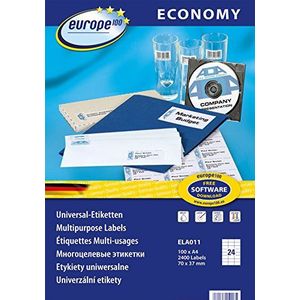 europe100 ELA011 Universele etiketten A4 (70x37,1 mm, 2400 etiketten op 100 vellen, zelfklevend, 3474) wit