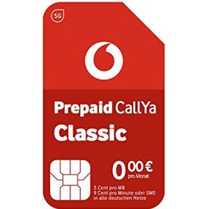 Vodafone Prepaid CallYa Classic simkaart zonder contract I 9 ct. per minuut of sms in alle netwerken en de EU I 3 cts per MB I 10 euro opstarten