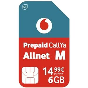 Vodafone Prepaid CallYa Allnet M | Nu 6 GB gegevensvolume | 5G-netwerk | SIM-kaart zonder contract | 15 Euro Start Credit | Flat telefoon & SMS