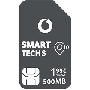 Vodafone Smart Tech S, 500 MB-gegevens, voor slimme apparaten, GPS-tracker, telemetrie, alarmsystemen (niet voor smartphones, tablets, geen spraakoproepen), ABO 24 maanden looptijd, IoT, M2M SIM