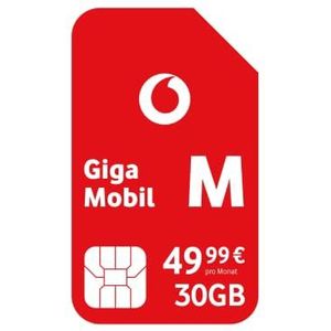Vodafone GigaMobil M mobiel contract met nu 30 in plaats van 25 GB, 5G en 4G LTE netwerk en telefoon en sms naar het Duitse netwerk