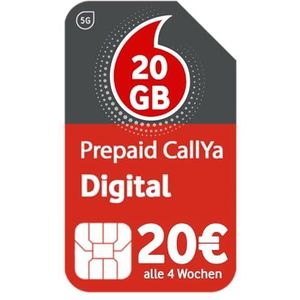 Vodafone Prepaid CallYa Digital | Nu nog meer GB - 20 GB in plaats van 15 GB gegevensvolume | 5G-netwerk | SIM-kaart zonder contract | 1e maand gratis | Telefonie en sms