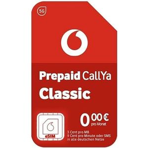 Vodafone Prepaid CallYa Classic SIM-kaart zonder contract eSIM I 5G netwerk | 9 Ct. per min of SMS in alle Netwerken & de EU I 3 Ct. per MB I 10 euro starttegoed