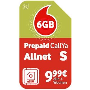 Vodafone Prepaid CallYa Allnet S eSIM | Nu nog meer GB - 4 GB in plaats van 3 GB datavolume | 5G netwerk | SIM-kaart zonder abonnement | 1e maand gratis | Telefoon & SMS Flat