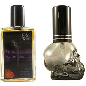Teufelsküche Patchouli""Shadow"" + lege flacon Skull Patchouly met sandelhout, eau de parfum voor heren, gothic parfum, mini-flacon, 10 ml glazen flacon, gotische patchouly