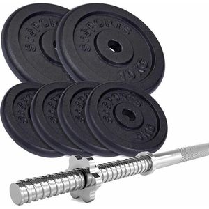 ScSPORTS® Halterset 40 kg - Halterstang met halterschijven - 2 x 10 kg - 4 x 5 kg - Gietijzer - 30 mm - Gewichten