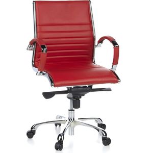 Directiestoel - Rood - Leder - Ergonomisch - Verchroomd Onderstel