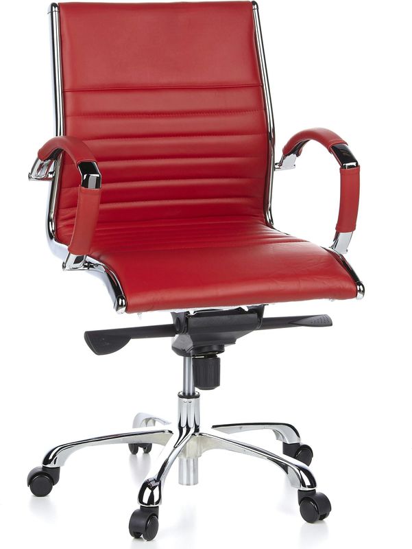 Directiestoel - Rood - Leder - Ergonomisch - Verchroomd Onderstel
