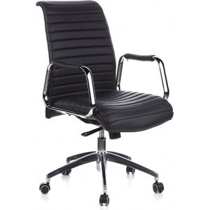 hjh OFFICE 600910 Bureaustoel, rolstoel, ASPERA 10 zwart van leer, hoogwaardige draaistoel met armleuningen, kantelbare middenrugleuning, elegant en modern design, robuuste voet