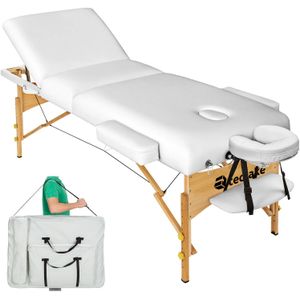 tectake® - Massagetafel met matras van 10 cm hoog + draagtas wit - 3-zones - behandeltafel – behandelbank – incl. opbergtas – opvouwbaar