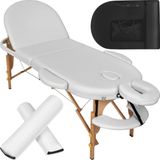 tectake® - Massagetafel behandeltafel ovaal - wit - 6 cm matras - incl. halve en hele rol en draagtas - extra dikke vulling, water- en oliebestendige vinylhoes, opvouwbaar ontwerp, inclusief opbergtas, ideaal voor salon, tatoeage, therapie - wit