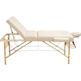 tectake® - Massagetafel behandeltafel - matras 10 cm hoog en houten frame + rolkussens, draagtas en kruk - beige - behandelbank – incl. opbergtas – opvouwbaar