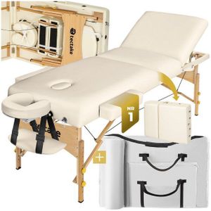 tectake® - Massagetafel met matras van 10 cm hoog + draagtas behandeltafel massage tafel - beige - 400185