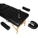 tectake® - Massagetafel behandeltafel - matras 10 cm hoog en houten frame + zwarte rolkussens, draagtas en kruk - zwart - 400278