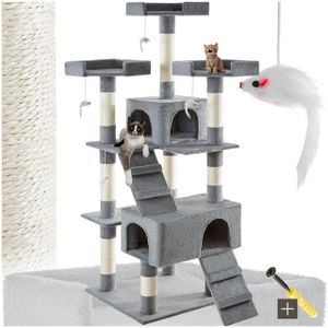 tectake® Kratzbaum, 170 cm, mit 2 Katzenhäusern, inklusive 2 Treppen, 4 Spielmäusen und Kippschutz