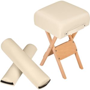 tectake® Kruk + Halve Rol + Volle Rol Voor Massagetafel - Diverse Kleuren - Massage Hocker met 2 rolkussens - Beige