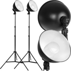 tectake® 2er-Set Studioleuchte, mit Lampenschirm und ausziehbarem Stativ, 6500K Dauerlicht, geringes Gewicht