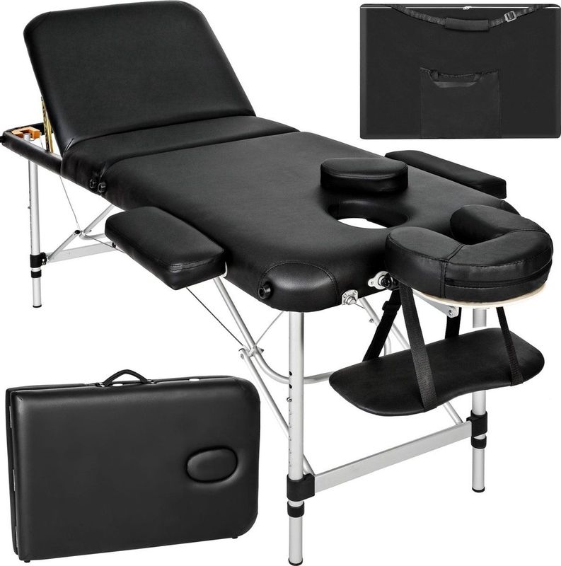 Mobiele Aluminium Massagetafel 3 Zones - Zwart - behandeltafel - behandelbank – incl. opbergtas – opvouwbaar