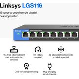Linksys LGS116 Unmanaged L2 Gigabit Ethernet (10/100/1000) Zwart