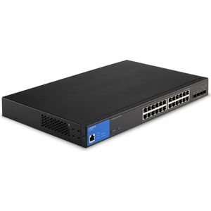 Linksys LGS328MPC-EU 24-poorts Gigabit PoE+-netwerkswitch, 410 W met vier 10G-SFP+-uplinkpoorten - Slimme beheerde Ethernet-switch/hub met metalen behuizing, tafelmodel of wandbevestiging