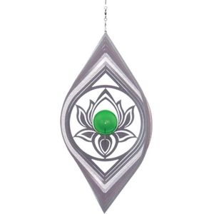 BlinQ Art Windspinner Lotus Bloem RVS - 251x177mm - Glaskogel 35mm groen