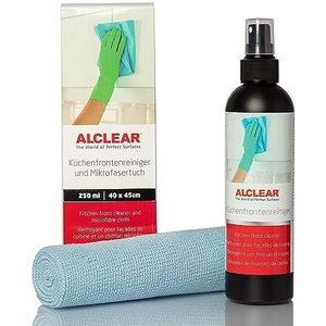 ALCLEAR 721KR Keukenfrontenreiniger, 250 ml, met professionele microvezeldoek, reinigt hoogglans gelakte keukens, streepvrij, tegen vuil, vingerafdrukken en vet, zwart/blauw, 1 stuk (1 stuks)