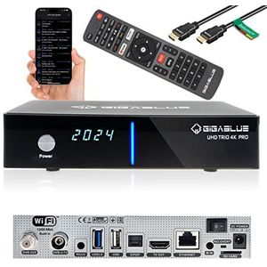 GigaBlue UHD Trio 4K PRO Kabel Sat-Receiver DVB-S2X/C/T2 Tuner | PVR-Ready opnamefunctie op USB/SD-kaart | WLAN 1200Mbit/s | HDMI, USB, LAN, Bluetooth | 12V voeding incl. Babotech® HDMI-kabel