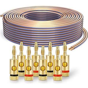 PureLink Luidsprekerkabel OFC 2 x 4,00mm² (0,10mm), 50,0m, transparant, set met 8 banaanstekkers