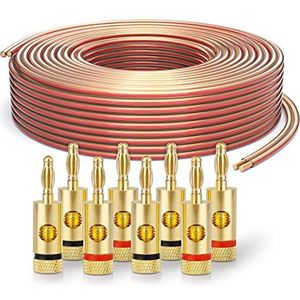 PureLink SP060-020 Luidsprekerkabel 2x2,5 mm² (99,9% OFC, volledig koper 0,20 mm) luidsprekerkabel hifi-luidsprekerkabel 20m transparant, set van 8 banaanstekkers