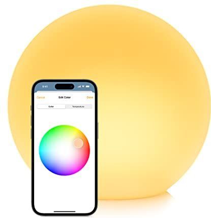 Eve Flare (Apple Home) – Tragbare smarte LED-Kugelleuchte, wasserbeständig, weißes & farbiges Licht, 90 lm, Ø 25 cm, dimmbar, keine Bridge nötig, Bluetooth & Thread, App-Steuerung