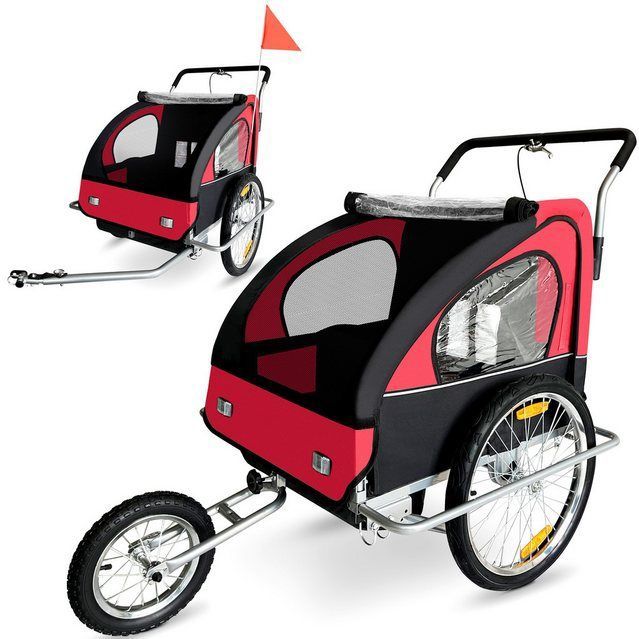SAMAX Fahrradanhänger 2in1 Jogger - in Rot/Schwarz - Silver Frame
