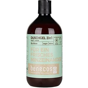BenecosBIO Douchegel 2-in-1 biologisch munt, huid en haar voor een frisse munt, veganistisch, gerecycled plastic
