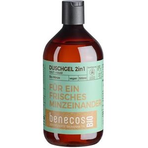 BenecosBIO Douchegel 2-in-1 biologisch munt, huid en haar voor een frisse munt, veganistisch, gerecycled plastic