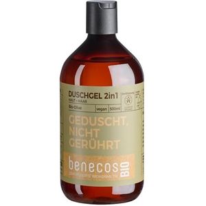 benecos Biologische douchegel, 2-in-1, biologische olijf, huid en haar, gehydrateerd, niet geroerd, veganistisch, gerecycled plastic