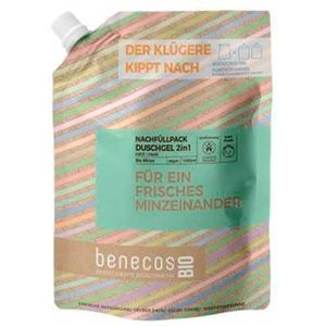 Benecos bio douchegel organic 2 in 1 mint body & hair mint to be refill-bag  1LT