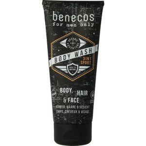 benecos for men only natuurlijke cosmetica - 3-in-1 sportdouchegel voor lichaam (baard) haar en gezicht - veganistisch - derm. getest