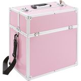 Arebos Cosmeticakoffer | 26L | incl. draagriem | 13 vakken | aluminium | incl. slot & sleutel | uitklapbare etages | individuele indeling door 8 scheidingswanden | 39 x 36 x 23 cm | roze