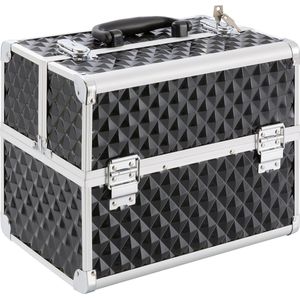 AREBOS - Cosmetica Koffer - Zwart - 15 L - Beautycase - 5 Vakken - Aluminium - Diamantpatroon
