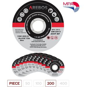 AREBOS 200 x Slijpschijven Flexschijven Inox roestvrij staal metaal Metall Ø 115 mm x 1,2 mm