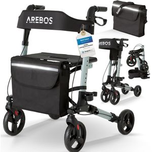 AREBOS Rollator - Zwart - Aluminium - Opvouwbaar - Lichtgewicht
