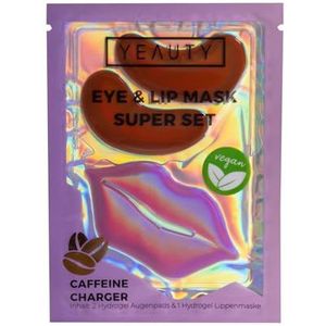YEAUTY SUPER SET CAFFEINE CHARGER - 1 set - OOG- en LIPMASKER - Gezichtsverzorgingsset voor de ogen en lippen in één toepassing - cafeïne, hyaluronzuur en peptiden